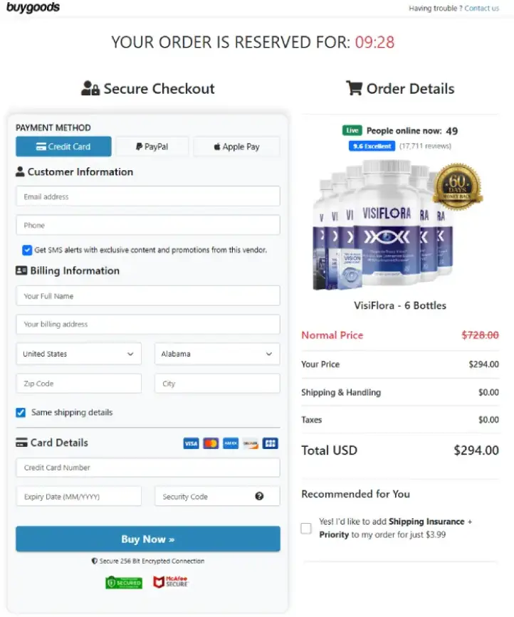 Secure checkout protection for VisiFlora orders